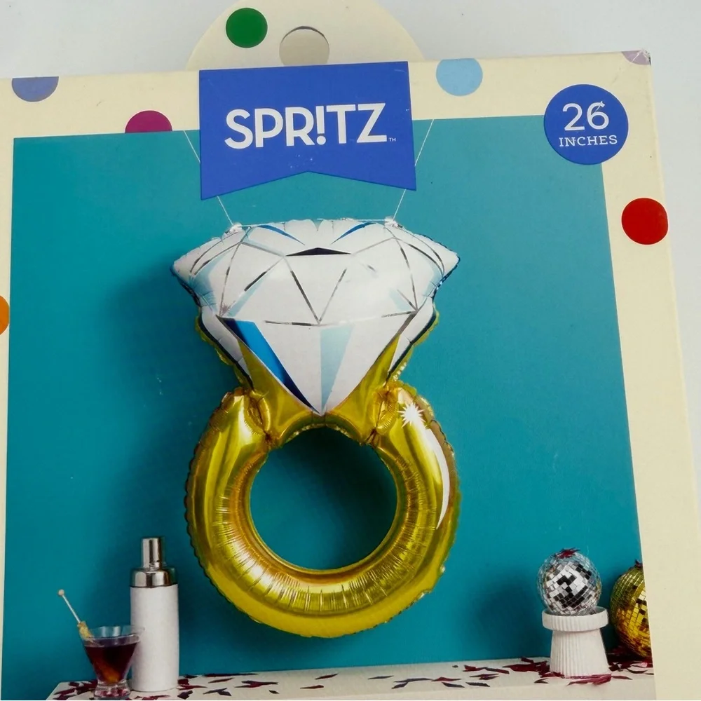 Spritz Gold Diamond Ring Foil Balloon Set of 2
